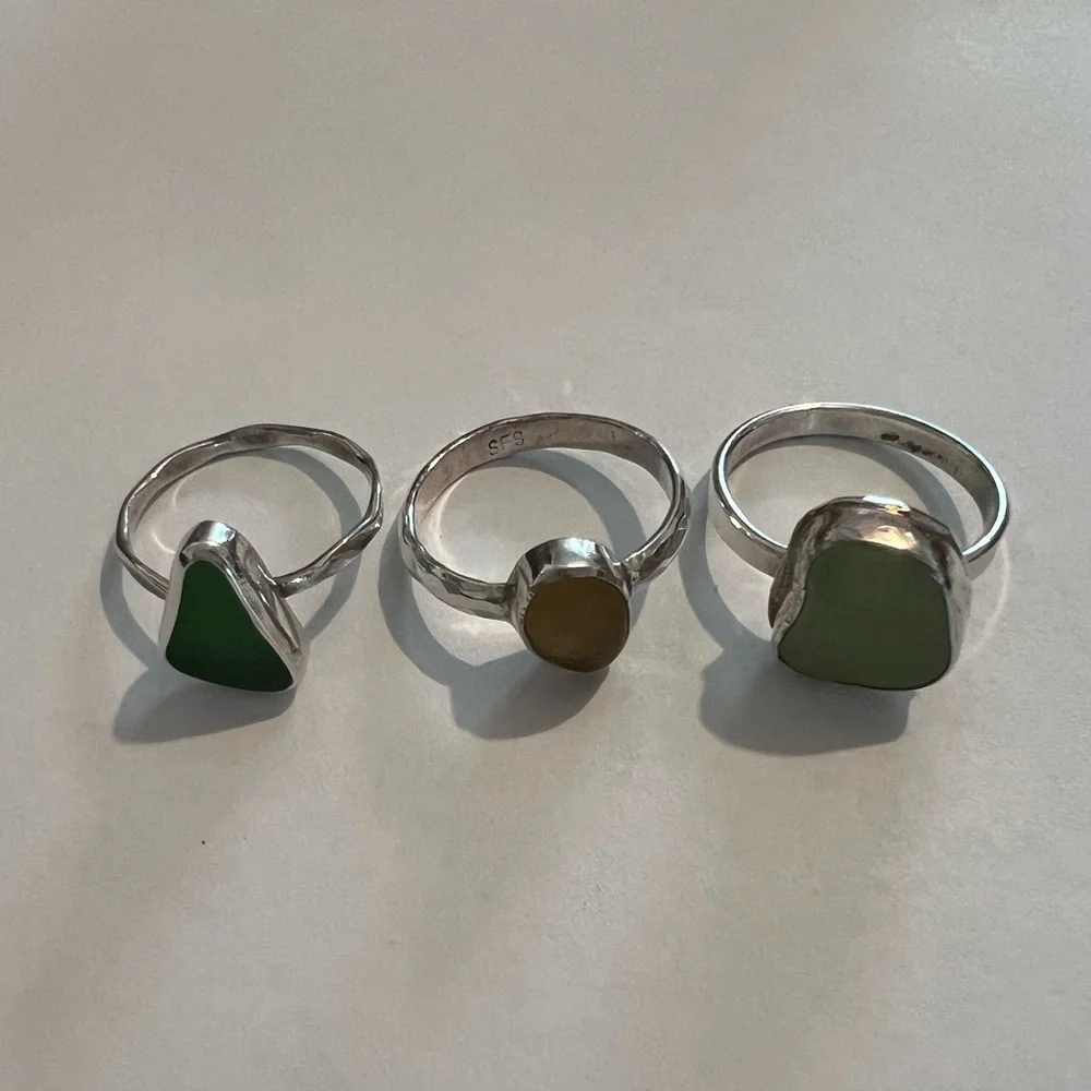 3 Sterling Silver Sea Glass Rings - Picture 1 of 10